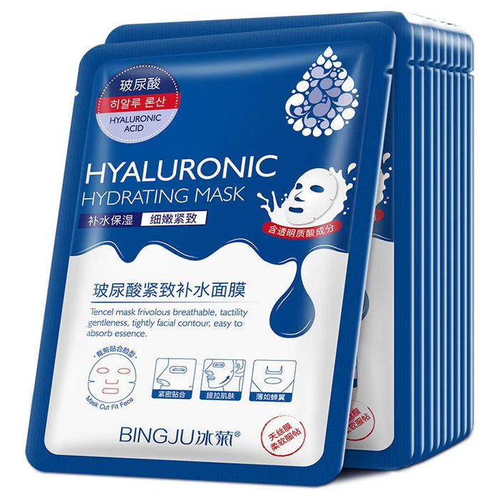 10Pcs Hyaluronic Acid Hydrating Facial Mask Sheet Masks